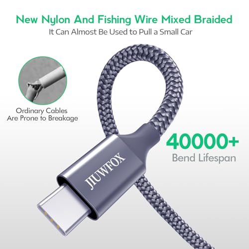JIUWFOX 5-Piece USB to USB-C Cable Set, Male to Male, 3/3/6/6/10 ft, 3A Fast Charging