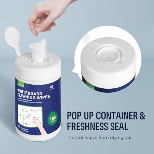 Loukin 100 Count W3203 Unscented Whiteboard Cleaning Wipes Canister