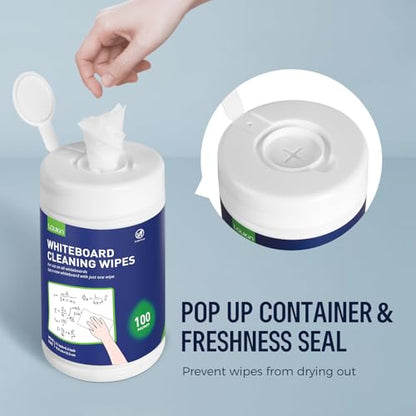 Loukin 100 Count W3203 Unscented Whiteboard Cleaning Wipes Canister
