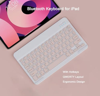 LOOBOAKY Wireless Keyboard QWERTY 78 Keys Pink Ergonomic Bluetooth Rechargeable for Tablets