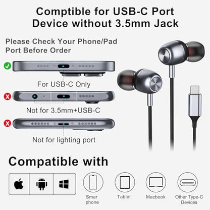 TECHAIRLINE A1 USB C Headphones Wired In-Ear with Microphone