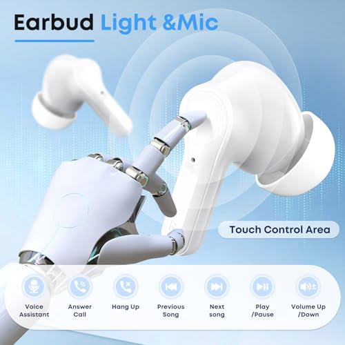 Fhumsh Wireless Earbuds I17 Bluetooth 5.4 IPX7 Waterproof White