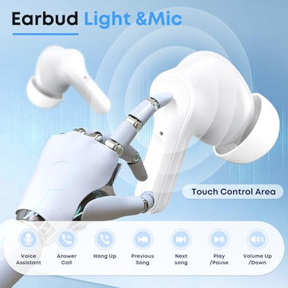 Fhumsh Wireless Earbuds I17 Bluetooth 5.4 IPX7 Waterproof White