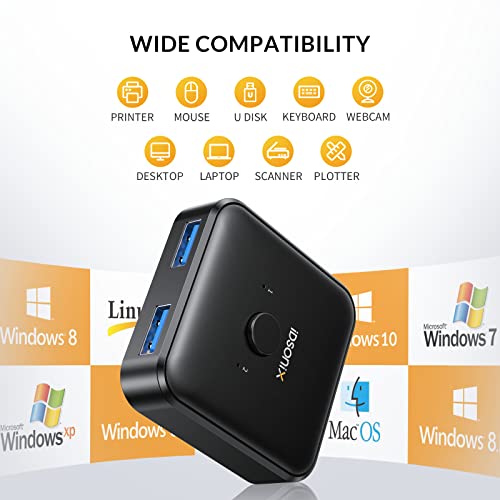 iDsonix USB 3.0 Switch 1 in 2 Out 5Gbps Bi-Directional with 3 Ports Aluminum Enclosure Model U3S01