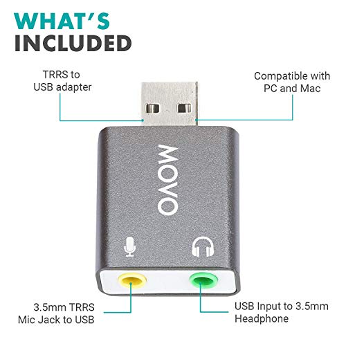 Movo USB Sound Card USB-AC1 Stereo Audio Adapter