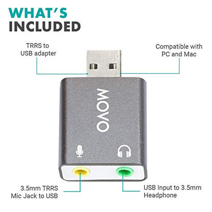 Movo USB Sound Card USB-AC1 Stereo Audio Adapter