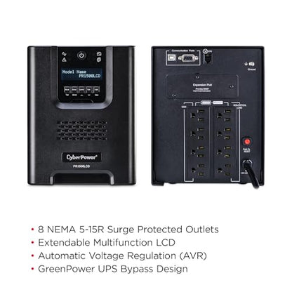 CyberPower 1500VA/1500W PR1500LCD UPS System, Mini-Tower, 8 Outlets, AVR, NEMA