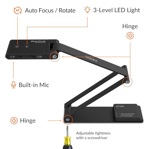 Innex 10cm DC500 4K Document Camera, Webcam & Scanner