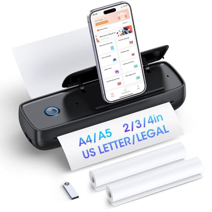 Alinayee 12.2"x3.93"x4.84" Inkless Portable Thermal Printer Monochrome Bluetooth/USB Connectivity