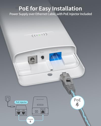BrosTrend AC1200 Long-Range Outdoor WiFi Extender, Dual Band 5GHz + 2.4GHz, IP65 Waterproof, PoE Powered, 867 Mbps, 300 Mbps, Model AC1200 Outdoor WiFi Extender Booster