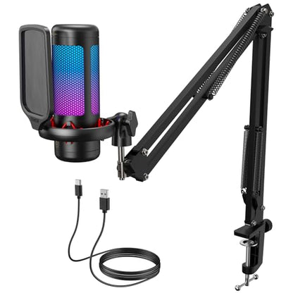 TONOR 16x6x5.4 TC310+ USB Condenser Microphone with Boom Arm