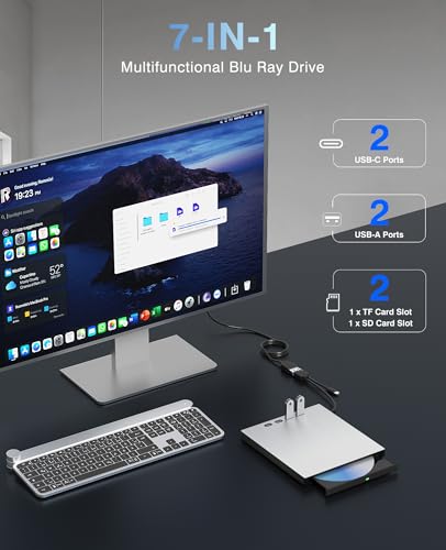 juwuoi External Blu-ray Drive USB 3.0 Type-C BD-R/RE/ROM 100GB CD/DVD Reader Model 0759357095411