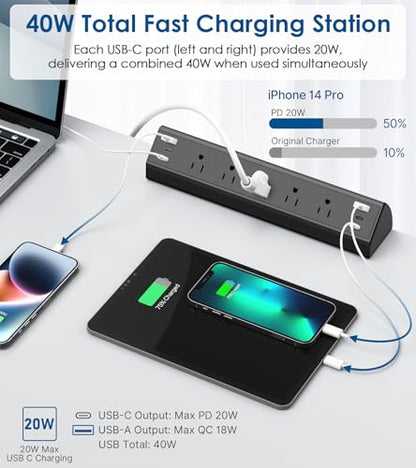 Jgstkcity Desk Clamp Power Strip USB C, 125V Voltage, 12A Maximum Current, 5 Outlets, 4 USB Ports
