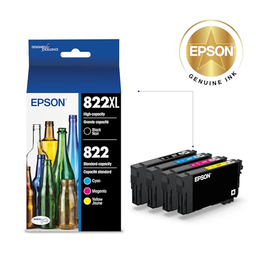 Epson Black and Color Ink Cartridge Combo Pack T822XL-BCS with Quick Dry Technology