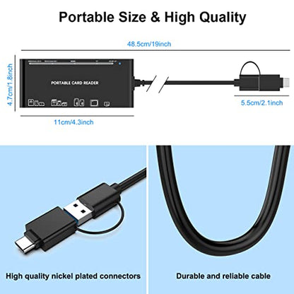 Rocketek 7-in-1 USB C USB3.0 Card Reader for SD, CF, Micro SD, XD, MS - Multi Card Adapter