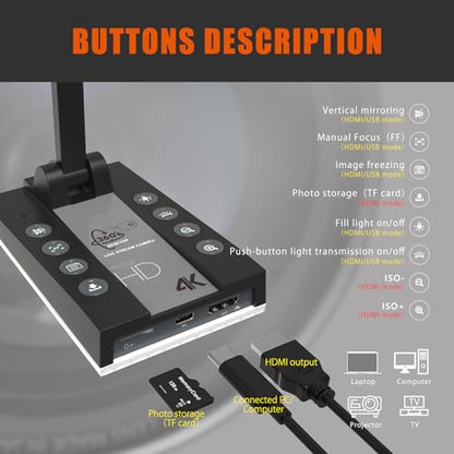 TreasLin 15MP USB/HDMI Document Camera 4K 30Hz CMOS