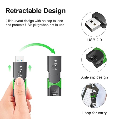 KEXIN 64GB USB 2.0 Flash Drive - 5 Pack