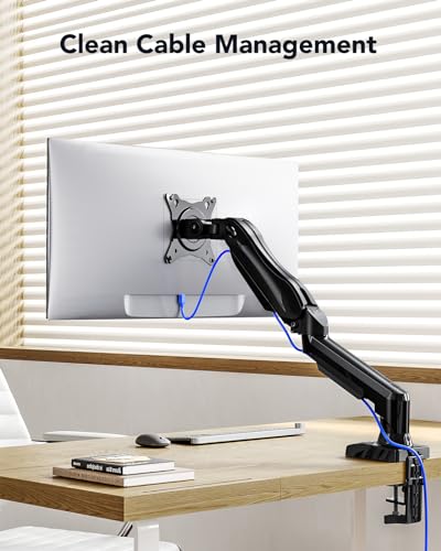 HUANUO 17-27 Inch HNSS6 Adjustable Monitor Arm - Tabletop Mount - 360° Rotation - 85° Tilt - Black Alloy Steel