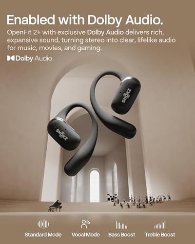 SHOKZ T921 OpenFit 2+ Headphones, Wireless, Bluetooth 5.4, Black