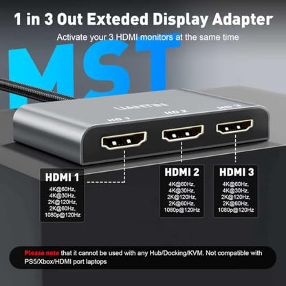 UANTIN 3-Port DisplayPort to HDMI Splitter 4K@60Hz MST Hub