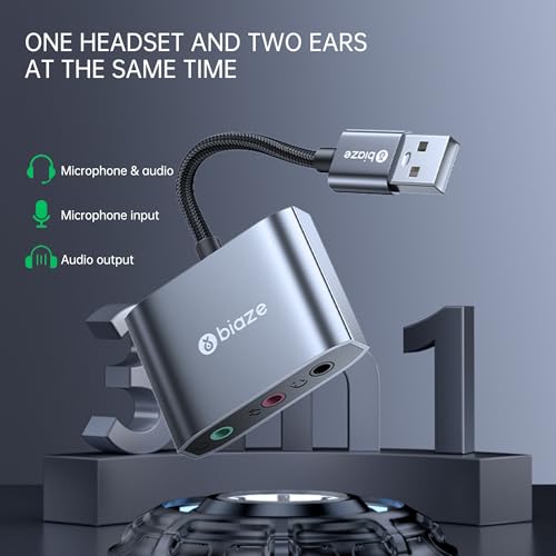 biaze USB Audio Adapter 3.5mm Dual TRS Universal Compatibility