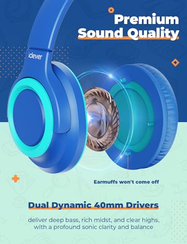 iClever HS22 Wired Headphones, 40mm Drivers, 3.5mm Jack, Foldable, On-Ear, Stereo, 2 Pack