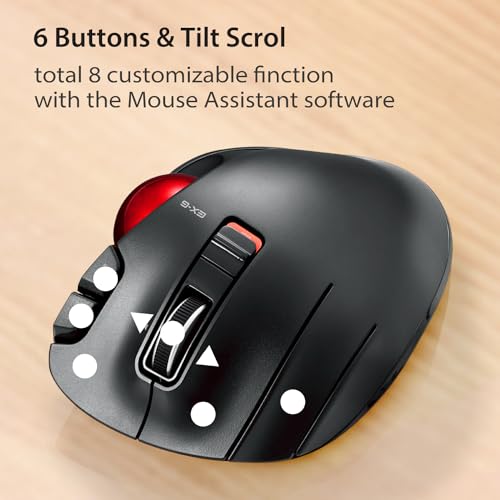 ELECOM M-XT4DRBK-G Wireless Optical Trackball Mouse, 6 Buttons, 1500 DPI, Left Handed, Ergonomic