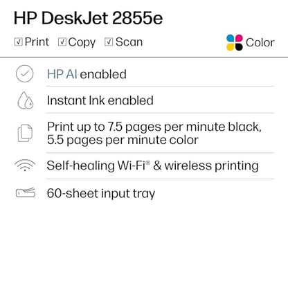HP DeskJet 2855e Wireless All-in-One Printer Model 588S5A 4800x1200 dpi Color Inkjet