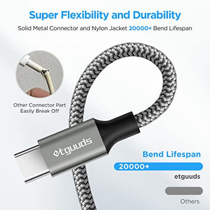 etguuds USB Type A to USB Type C Cable 3 Feet 15 Watts 3 Amps Data Transfer 0.48 Gbps 2-Pack Gray