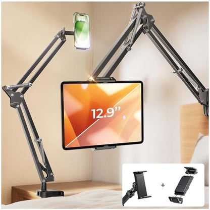 LISEN 2E41 Tripod Mount Adjustable Tablet and Phone Holder for Devices 4-13 Inches