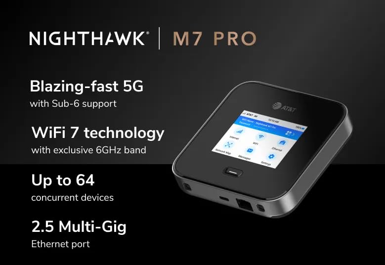NETGEAR MR7400 5G 5800 Mbps Tri-Band WiFi 7 Mobile Hotspot, ENHANCED 5G SPEEDS, Internal Antenna, 2000 sq. ft. Coverage