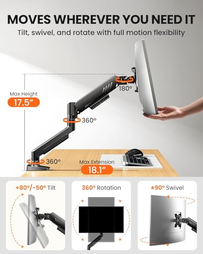 ErGear 13-34 Inches EGDMA69B Single Monitor Arm Adjustable VESA Tabletop Mount Max Load 19.8 lbs