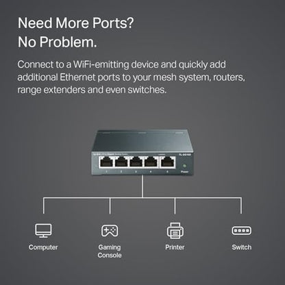 TP-Link 5-Port TL-SG105 Ethernet Switch, 10/100/1000Mbps, Metal Case, Plug and Play