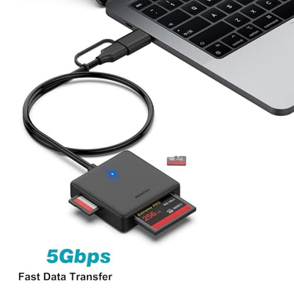 BENFEI 4-Card Memory Card Reader, Model 000328black, USB Type C, USB 3.0, Compact