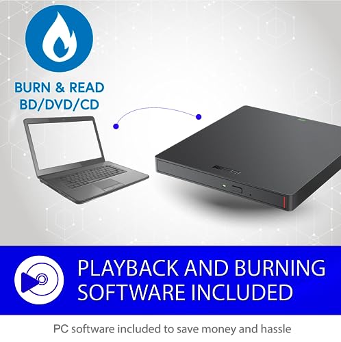 BUFFALO 6X Portable Blu-ray Drive BRXL-PUS6U3B-TAA USB 3.2 Type-A/Type-C Optical Drive