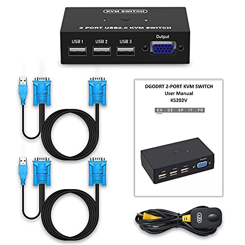 DGODRT USB VGA KVM Switch 2 PCs 1920x1440 Plug-in Switching for Windows and Mac