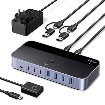UGREEN 2-Port 7-Output USB 3.2 Switch 10 Gbps for Data Sharing - Model 75087 - Black - Plastic