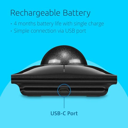 Kensington SlimBlade Pro Wireless Trackball, Bluetooth and USB Connectivity, Rechargeable Battery, Ambidextrous Design, 4 Programmable Buttons, Compatible with Windows, macOS, Linux, Black/Grey (K72085WW)