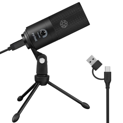 FIFINE K669B USB Type-C Condenser Microphone, 20 Hz - 20 kHz Frequency Response, Unidirectional Audio, 1 Channel, 78 dB Signal-to-Noise Ratio
