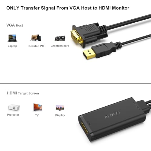BENFEI HDMI to VGA Adapter, Single Port, 5W, Black, Model DL-HDV