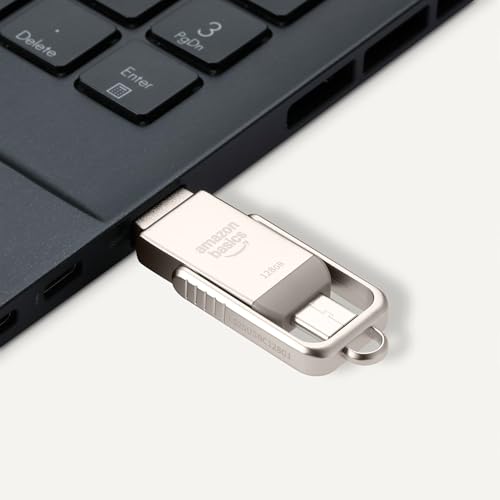 Amazon Basics 128GB USB Flash Drive LS25USBC128G1 USB 3.2 Gen 1 Dual Connector Champagne Silver
