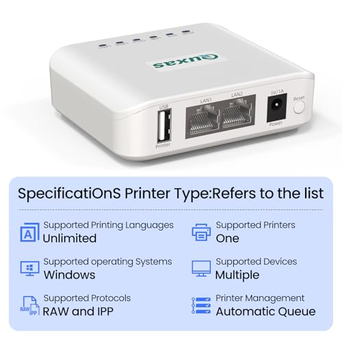 Quxas LP-N110W Print Server USB 2.0 SNMP Computer Connectivity