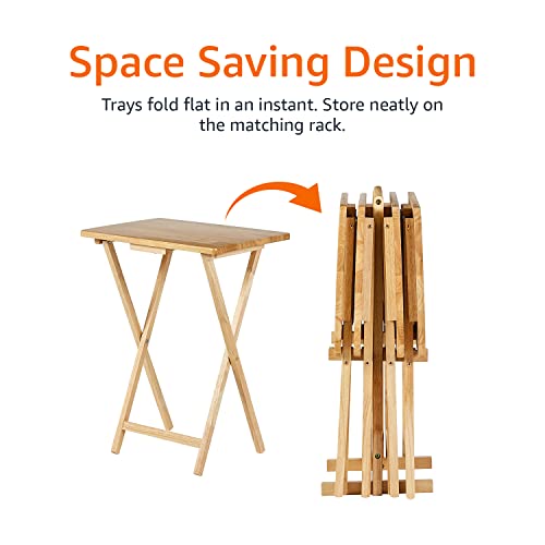 Amazon Basics 15 x 19 x 26 inch Foldable Tray Table Set - Natural Finish - 4-Pack