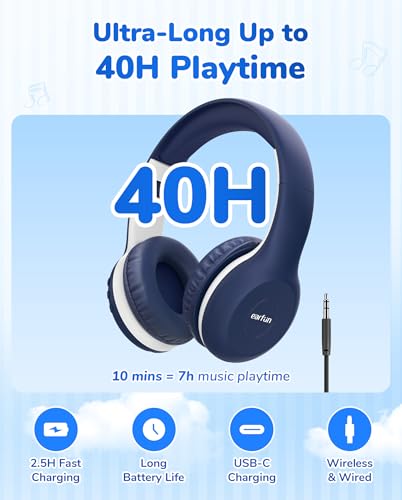EarFun On-Ear Wired and Wireless Kids Headphones K2 Bluetooth 5.4 40mm Stereo