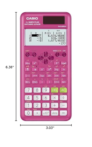 Casio 4.67"x2.76" fx-300ESPLS2 Pink Engineering/Scientific Calculator, 6.25cm LCD Display, Solar Powered with Backup