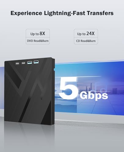 Wbacon 7-in-1 External DVD Drive Model 744316243262 with USB 3.0 Connectivity