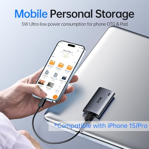 SSK 1TB SD600 External Solid State Drive, USB 3.2 Gen 2x2, 2000MB/s Read/Write Speed, M2 Form Factor, 2.5" Aluminum Case