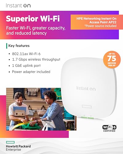 Hewlett Packard Enterprise Instant On AP22 802.11ax Dual-Band Wireless Access Point Model R6M49A