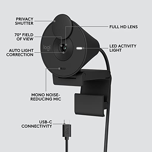 Logitech Brio 301 1080p Webcam with Fixed Focus, 16:9 Aspect Ratio, and USB Connectivity