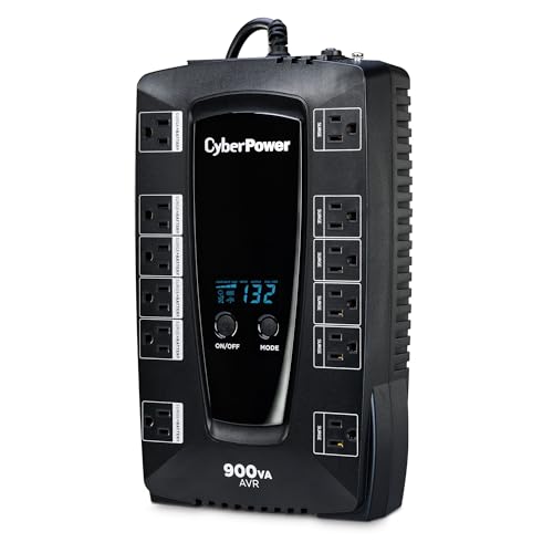 CyberPower 900VA/480W AVRG900LCD UPS System with 12 Outlets and AVR